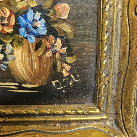 Vtg Italian Still Life Painting Vase Flowers Boutique Ornate Embossed Frame DOL? - Picture 6 of 8